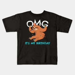 OMG It's My Birthday Sloth Party Kids T-Shirt